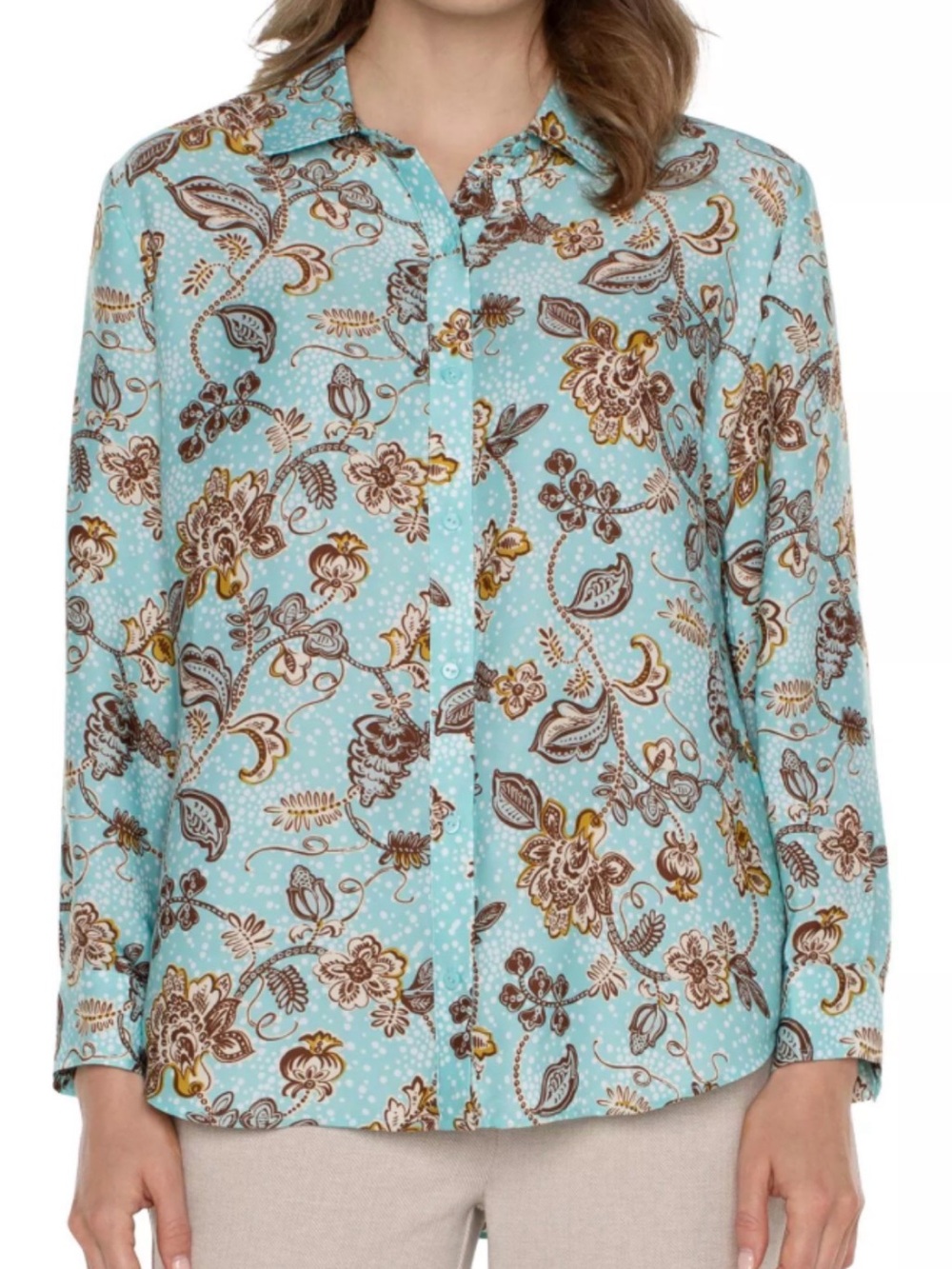 Liverpool Aqua Floral Paisley Button-Down Shirt